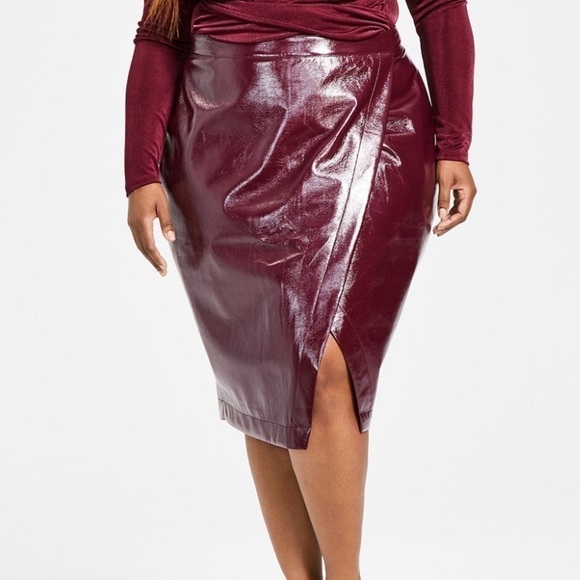Nina Parker Women’s Trendy Plus Size Faux Leather Skirt Size 16W Burgundy - Picture 8 of 8